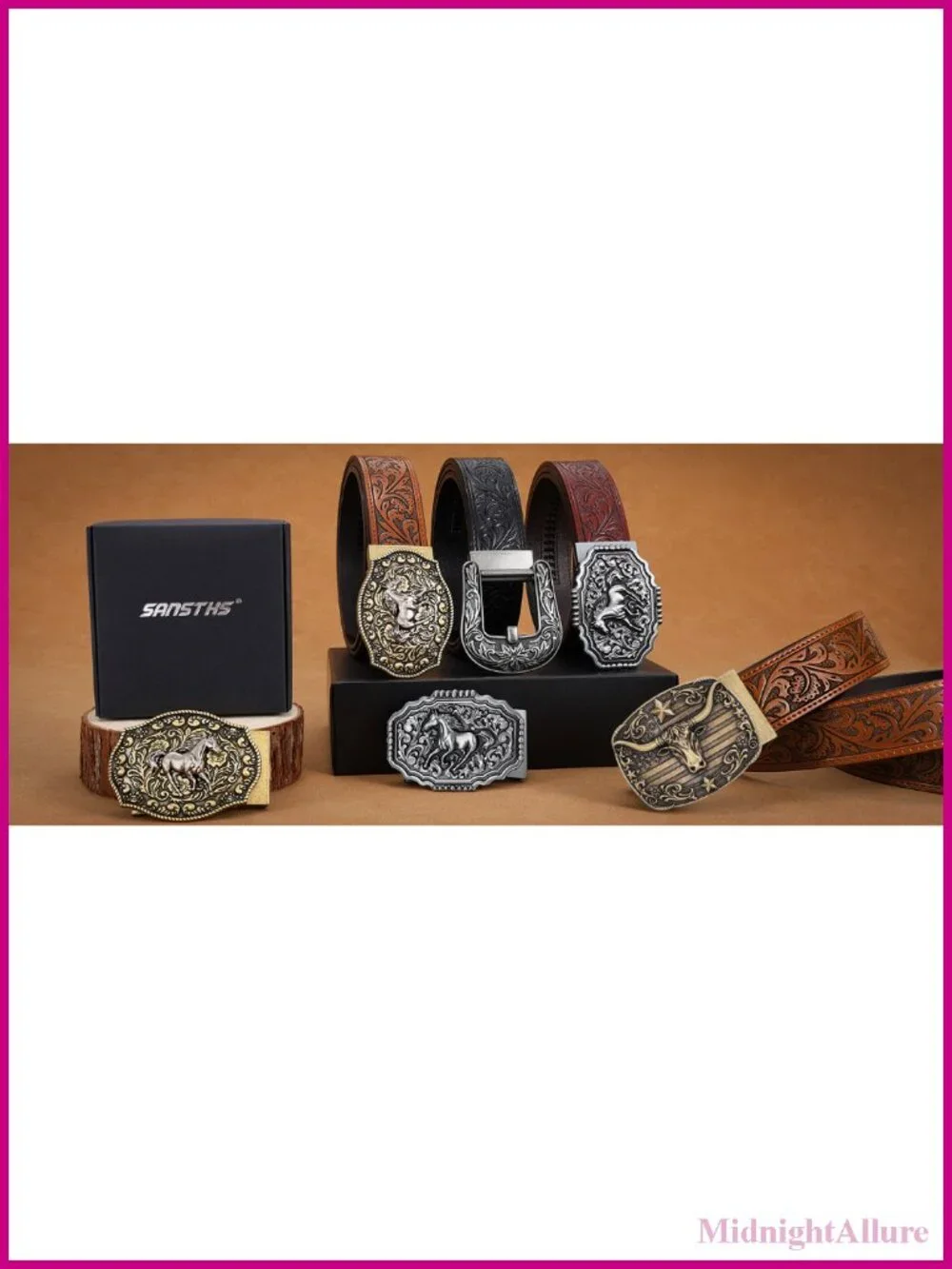 Western Cowboy Ratchet Belt Leather Automatic Buckle Adjustable